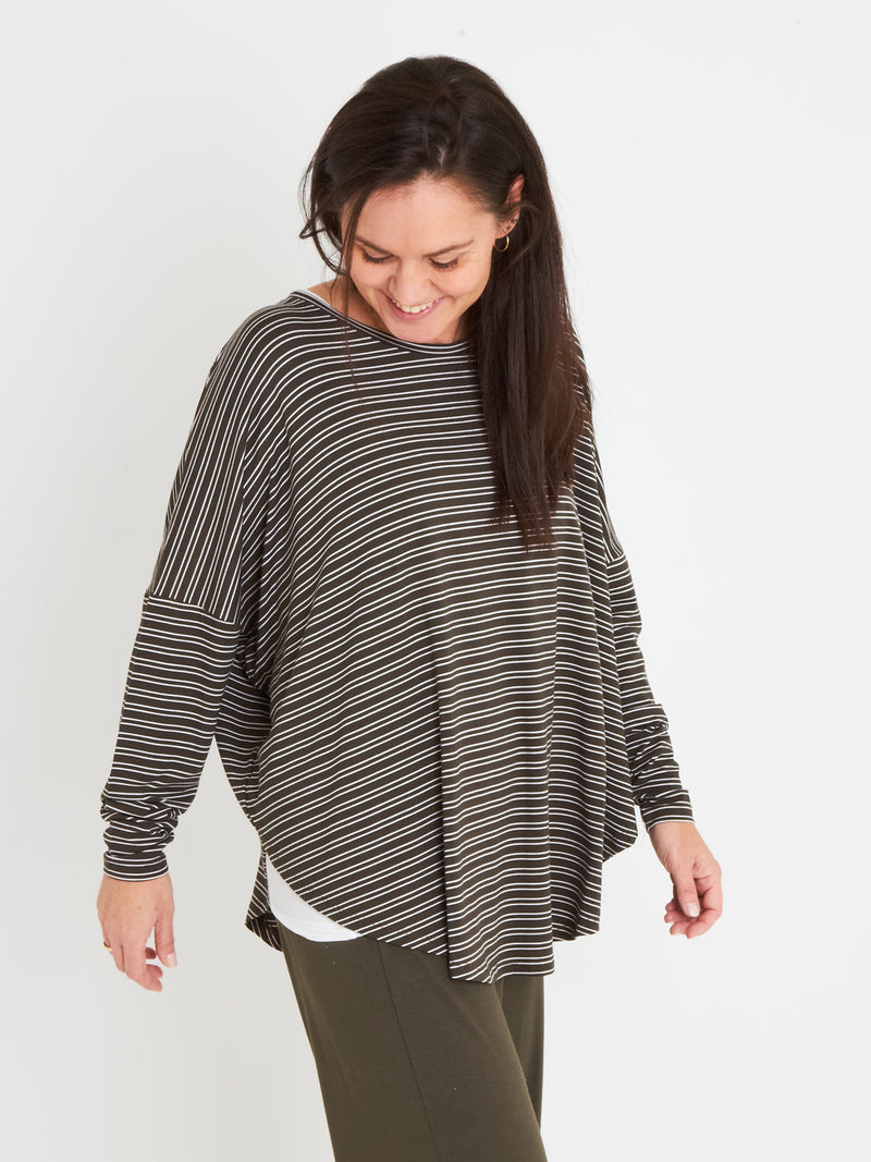 Comfy Copenhagen ApS Everything Glowes - Long Sleeve Blouse Forest Green Small Stripe
